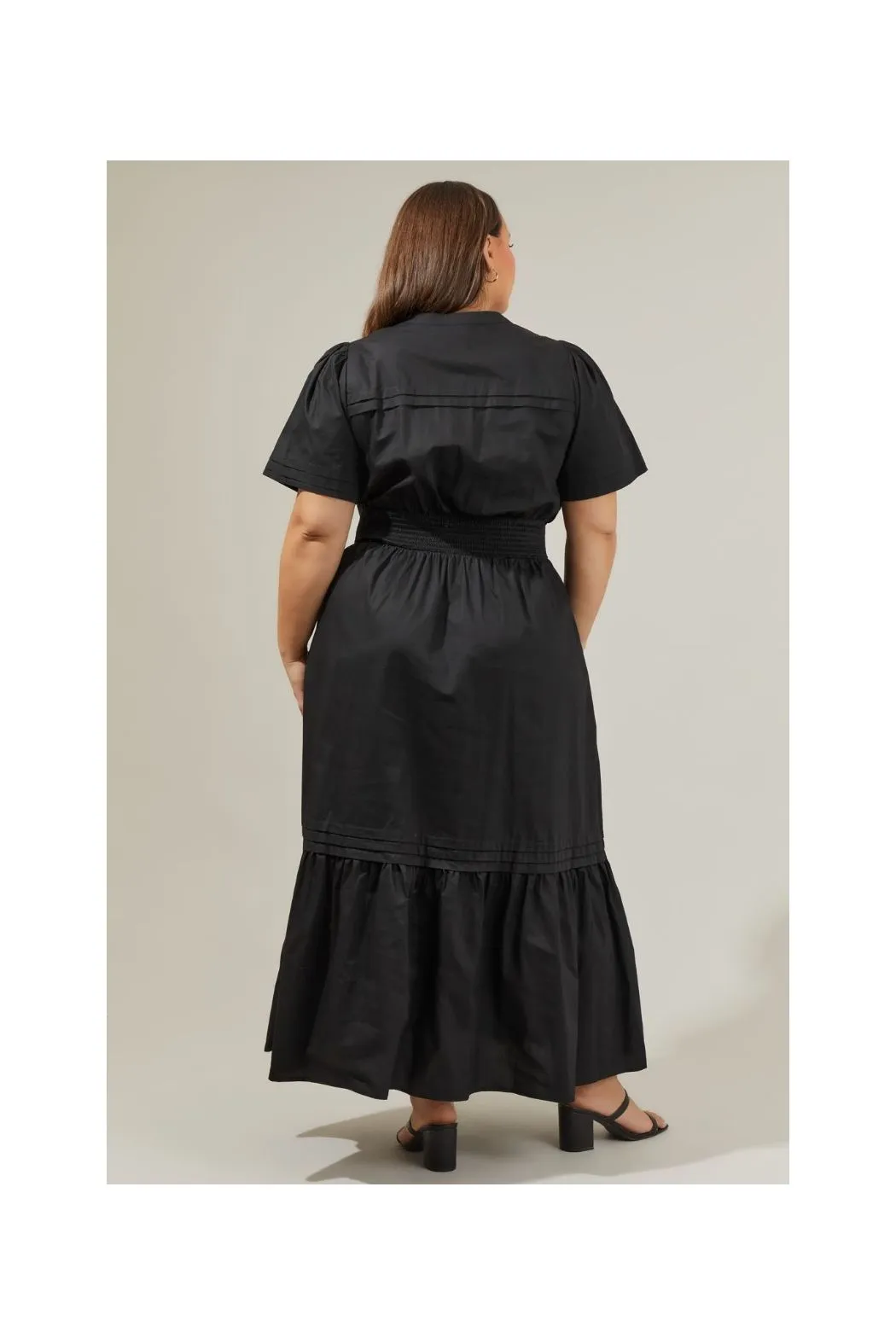 Solid Tiered Cotton Maxi Dress in Black