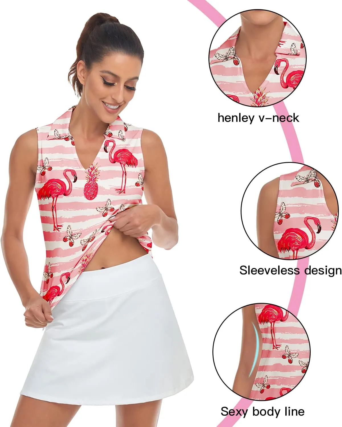 Soneven Women's Sleeveless Golf Top Floral Athletic Golf Wear Moisture Wicking Sleeveless Polo Quick Dry