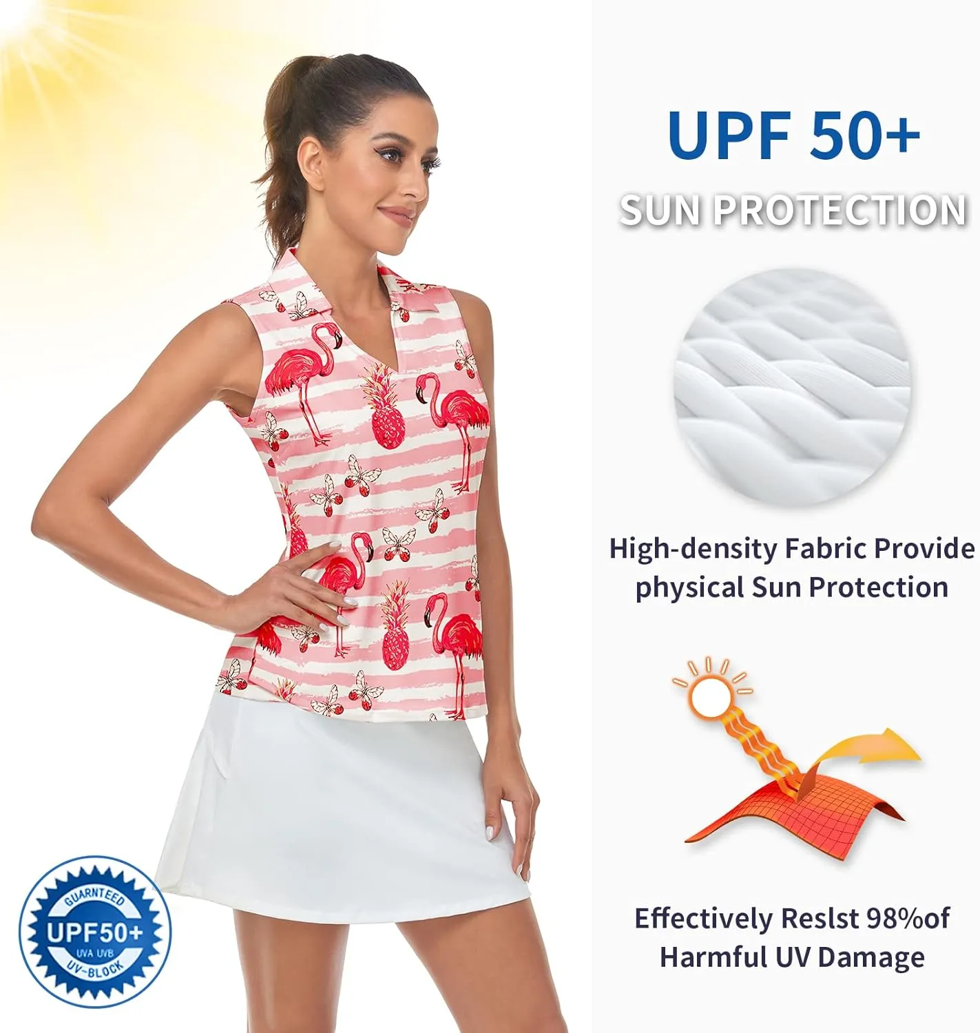 Soneven Women's Sleeveless Golf Top Floral Athletic Golf Wear Moisture Wicking Sleeveless Polo Quick Dry
