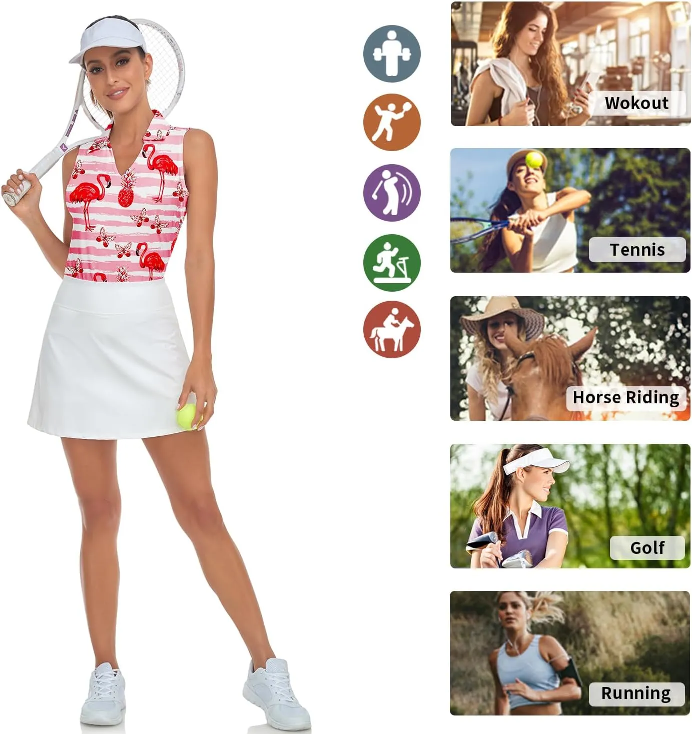 Soneven Women's Sleeveless Golf Top Floral Athletic Golf Wear Moisture Wicking Sleeveless Polo Quick Dry