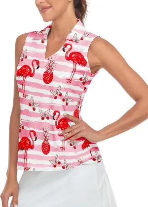 Soneven Women's Sleeveless Golf Top Floral Athletic Golf Wear Moisture Wicking Sleeveless Polo Quick Dry