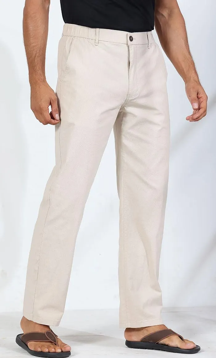 Soojun Men's Casual Linen Blend Relaxed Fit Straight Legs Elastic Waist Pants