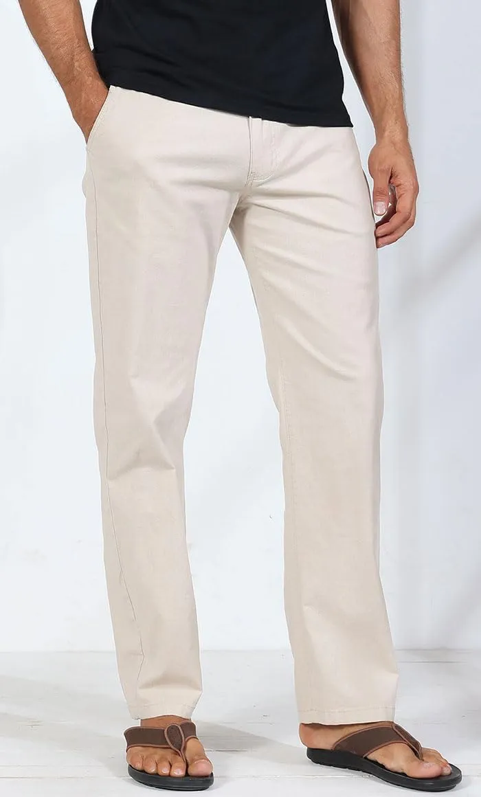 Soojun Men's Casual Linen Blend Relaxed Fit Straight Legs Elastic Waist Pants