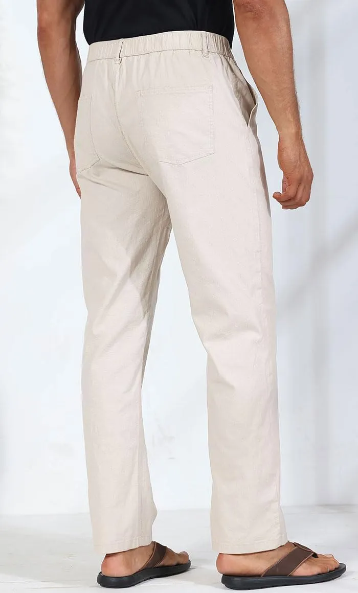 Soojun Men's Casual Linen Blend Relaxed Fit Straight Legs Elastic Waist Pants