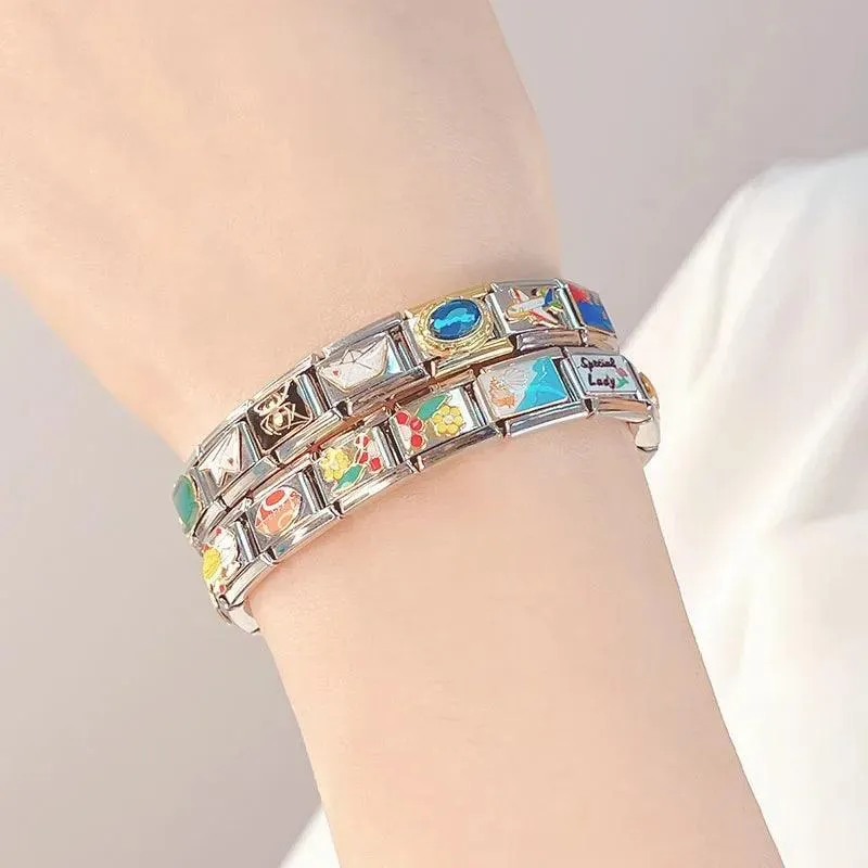 Spider Cat Coffee Charm Stainless Steel Bracelet: Italian Statement Piece