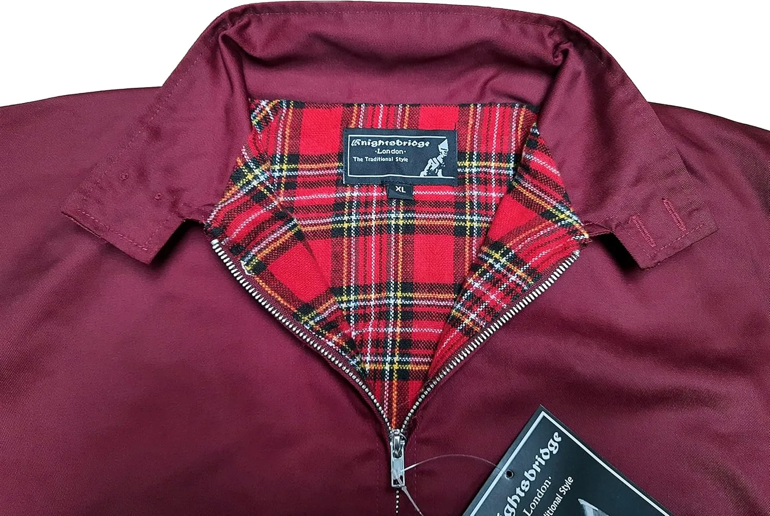 Spirit of England Mens Classic Harrington Style Jacket Knightsbridge Burgundy Red Tartan Lined