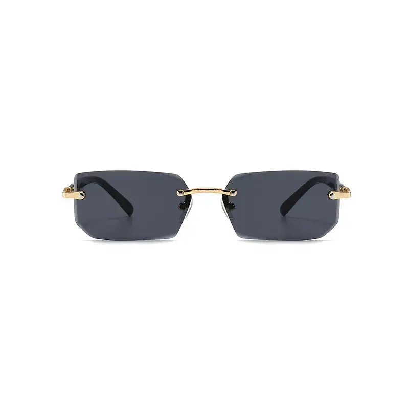 Square Rimless Vintage Sunglasses Stylish Design Golden Frame Black Hip Hop Sunglasses