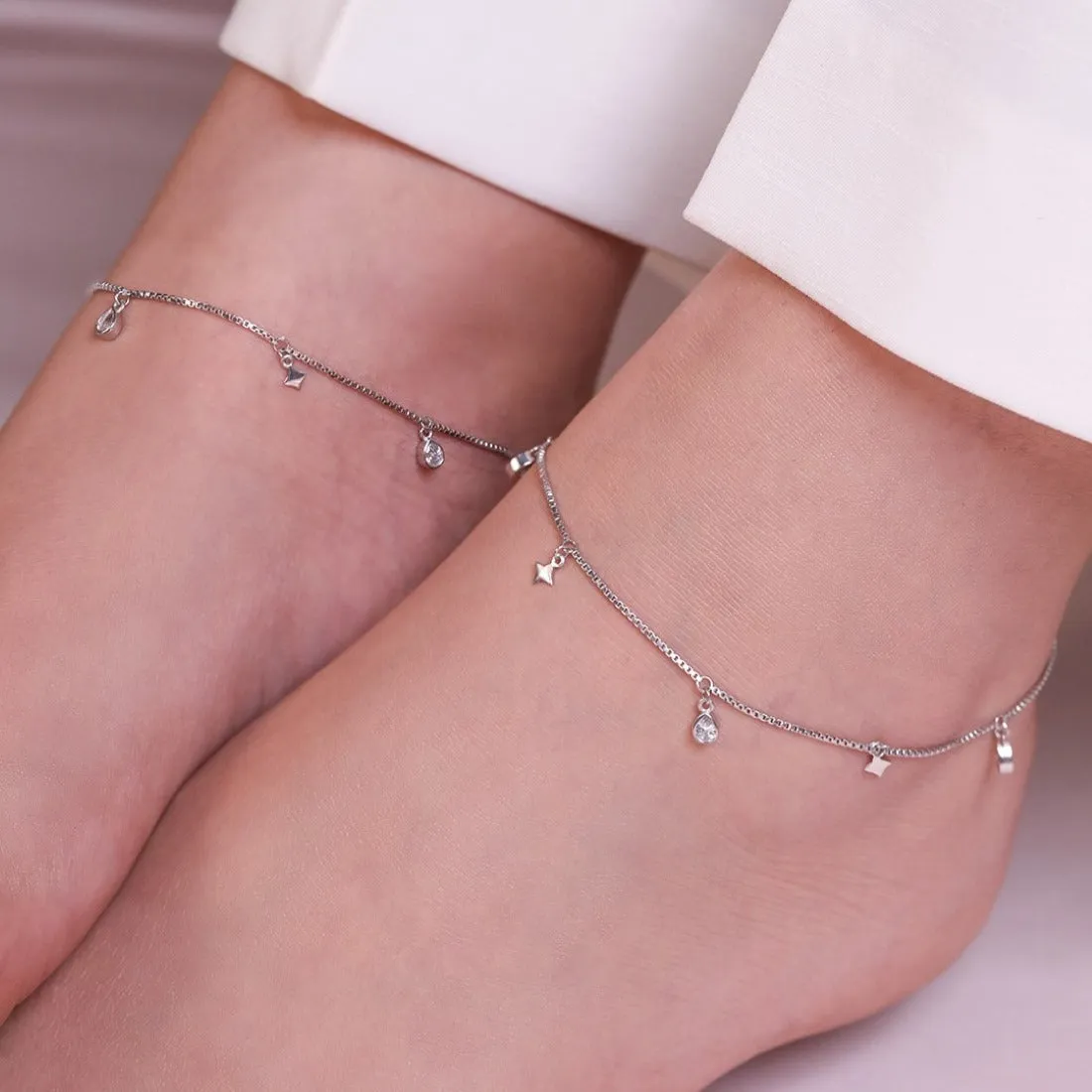 Star Charms 925 Sterling Silver Anklets