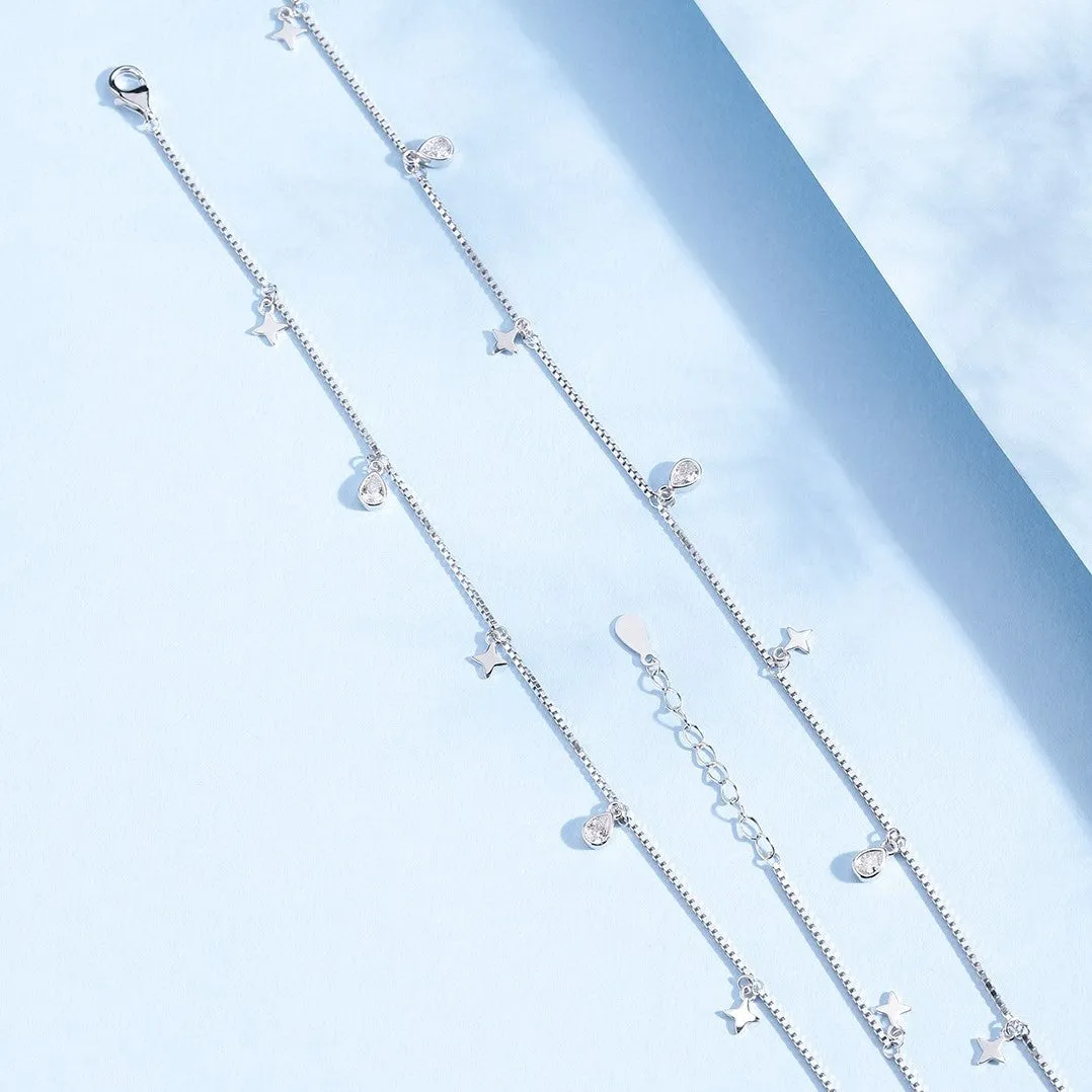 Star Charms 925 Sterling Silver Anklets