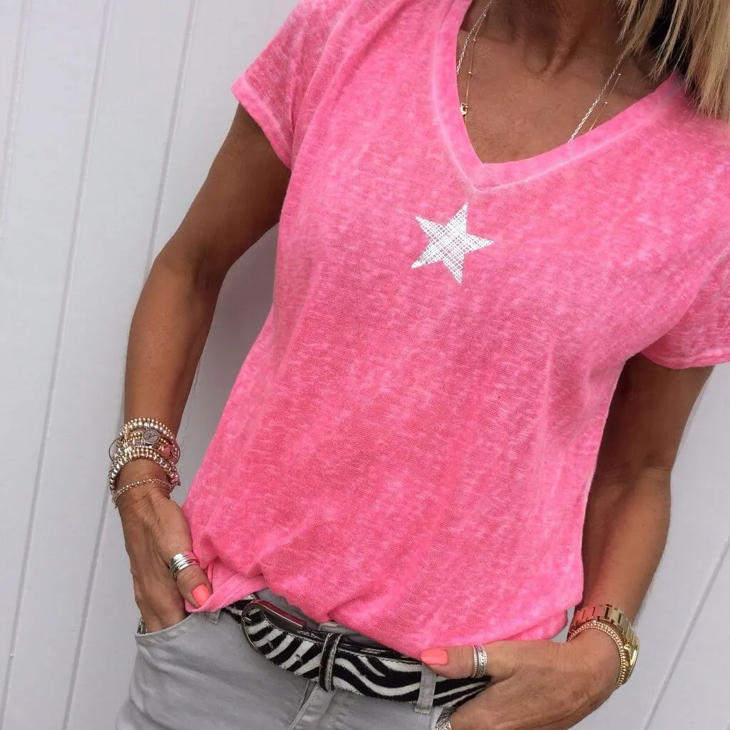 Star Pattern V-neck T-shirt