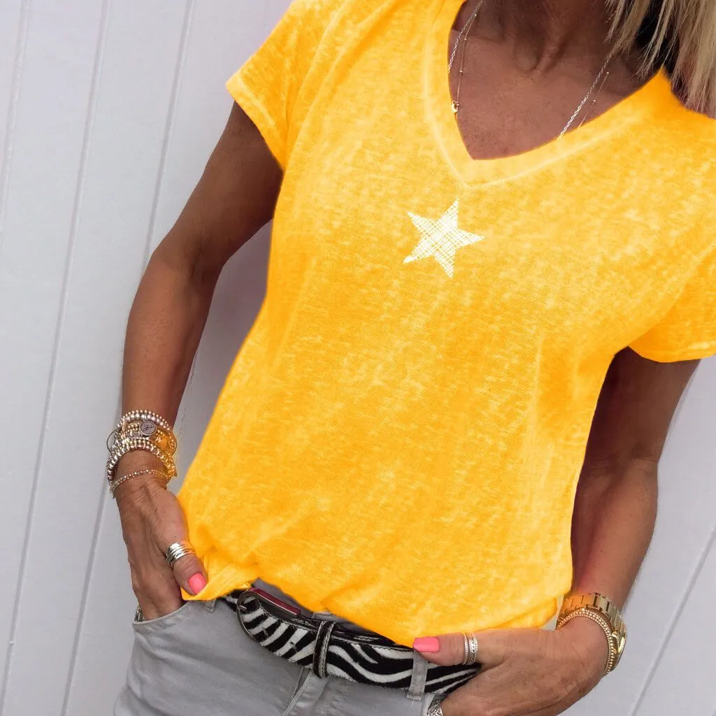 Star Pattern V-neck T-shirt