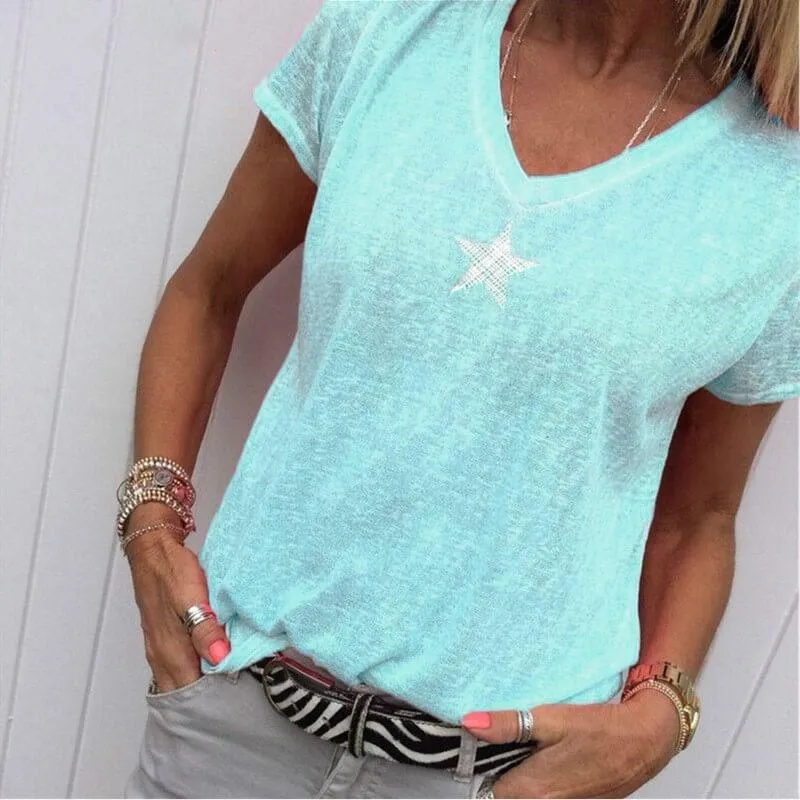 Star Pattern V-neck T-shirt