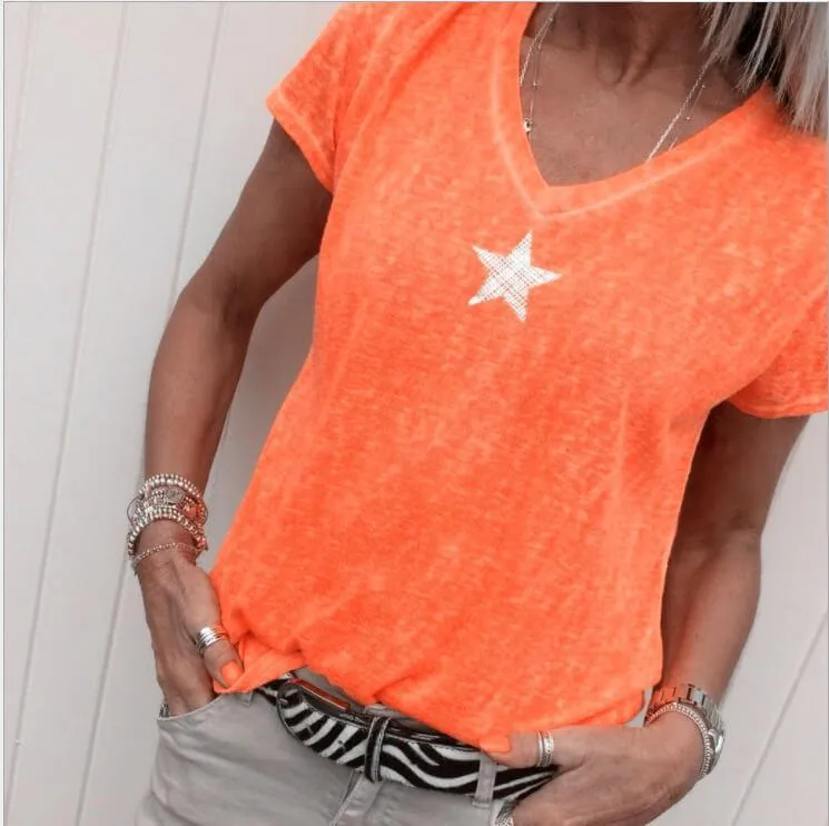 Star Pattern V-neck T-shirt