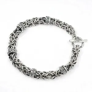 Sterling Silver Byzantine Chainmail Bracelet with Hand-stamped Spinners
