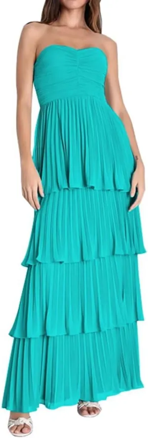 Strapless Prom Dresses for Women Ruffle Tiered Chiffon Formal Evening Gown Bridesmaid Dress ZX21