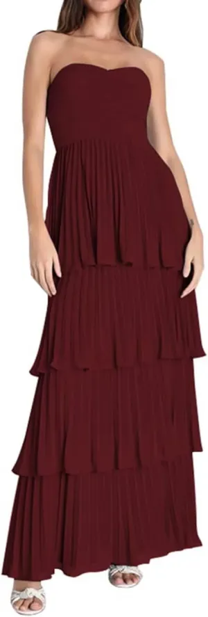 Strapless Prom Dresses for Women Ruffle Tiered Chiffon Formal Evening Gown Bridesmaid Dress ZX21