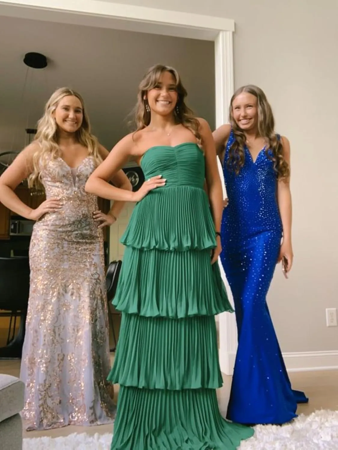 Strapless Prom Dresses for Women Ruffle Tiered Chiffon Formal Evening Gown Bridesmaid Dress ZX21