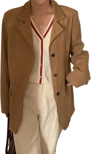Suede Jacket Y2k Outerwear Brown Faux Leather Jacket Women Fall Fashion 2024 Trendy Old Money Oversized Blazers