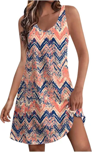 Summer Dresses for Women 2025 Casual Sleeveless Sundresses Floral V Neck Beach Dress Loose Shirt Dress with Pockets