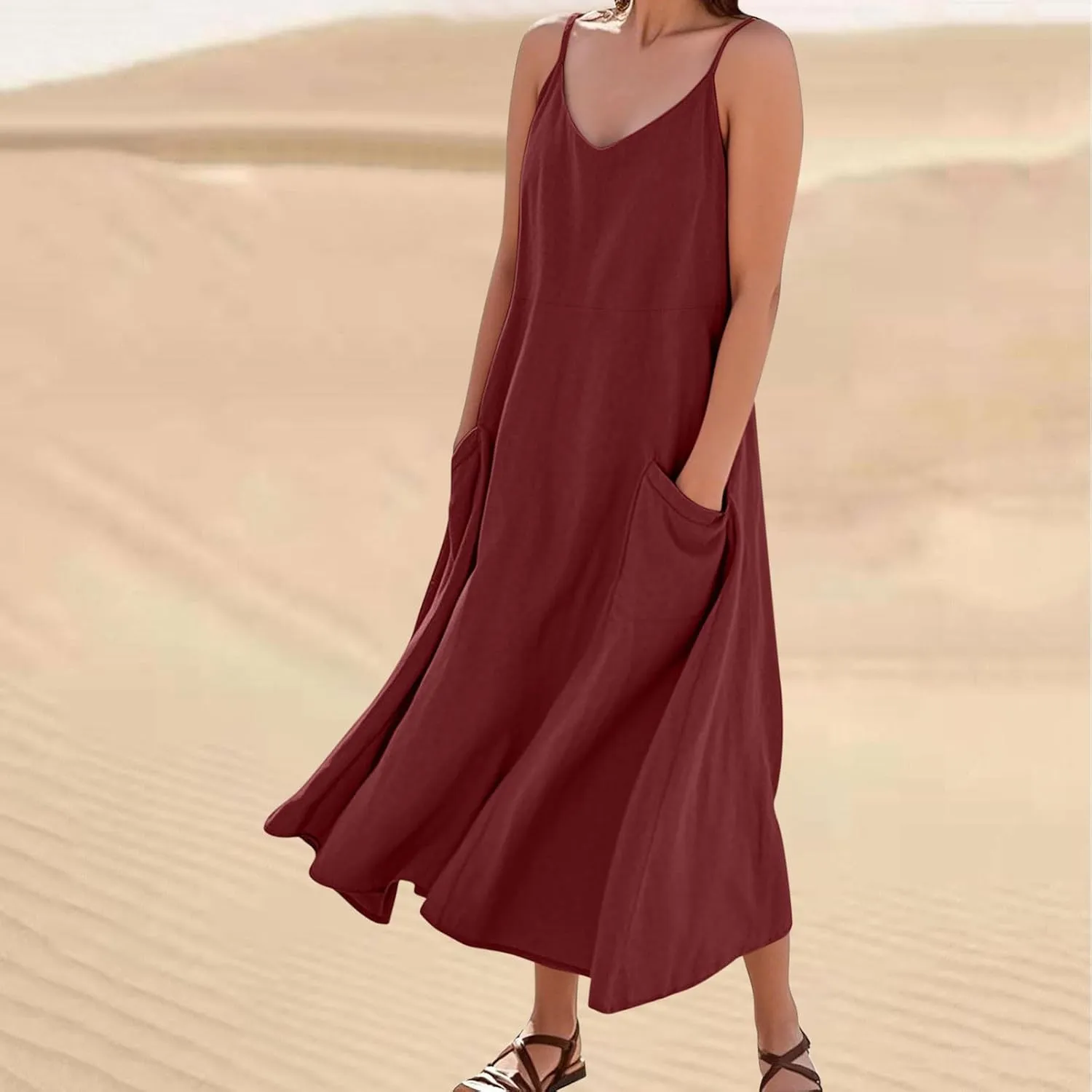 Summer Dresses for Women 2025 Spring Plus Size Linen Maxi Dress Sleeveless Crewneck Sundress Outfits Clothes