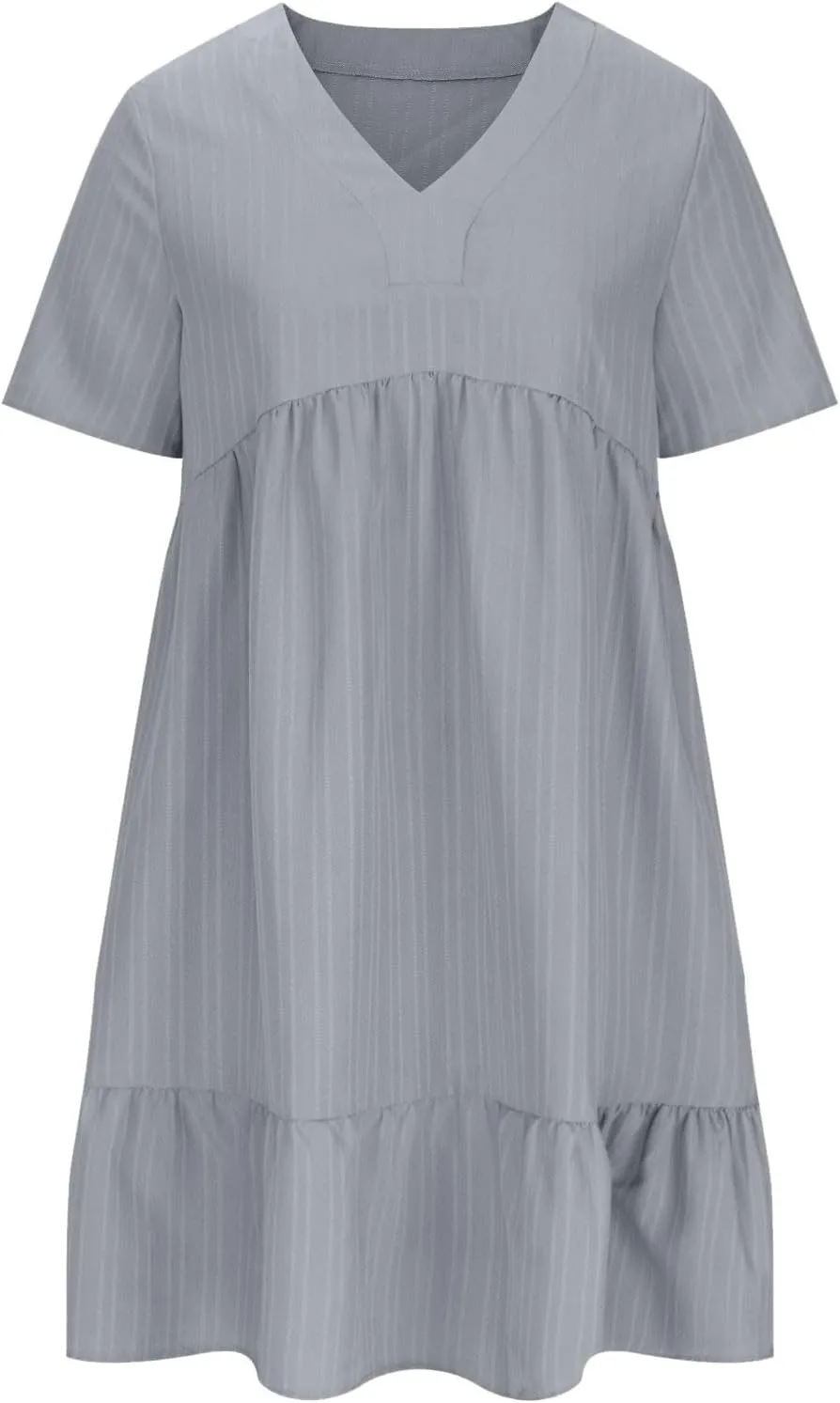Sun Dresses for Women 2025 Vacation Summer Casual Short Sleeve V Neck Flowy Swing Dress Pleated Ruffle Beach Sundress
