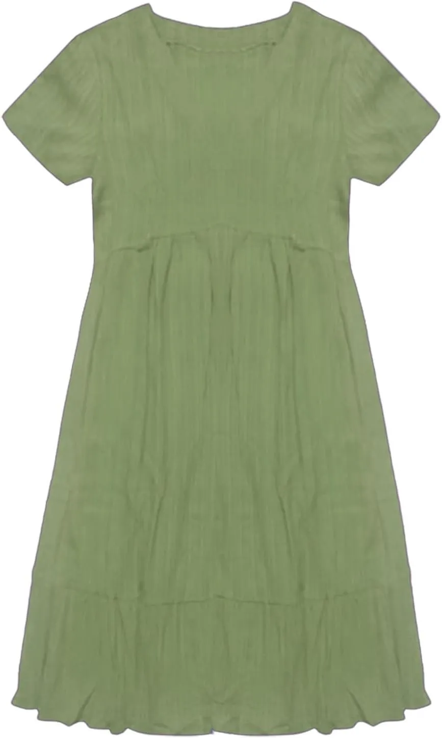 Sun Dresses for Women 2025 Vacation Summer Casual Short Sleeve V Neck Flowy Swing Dress Pleated Ruffle Beach Sundress