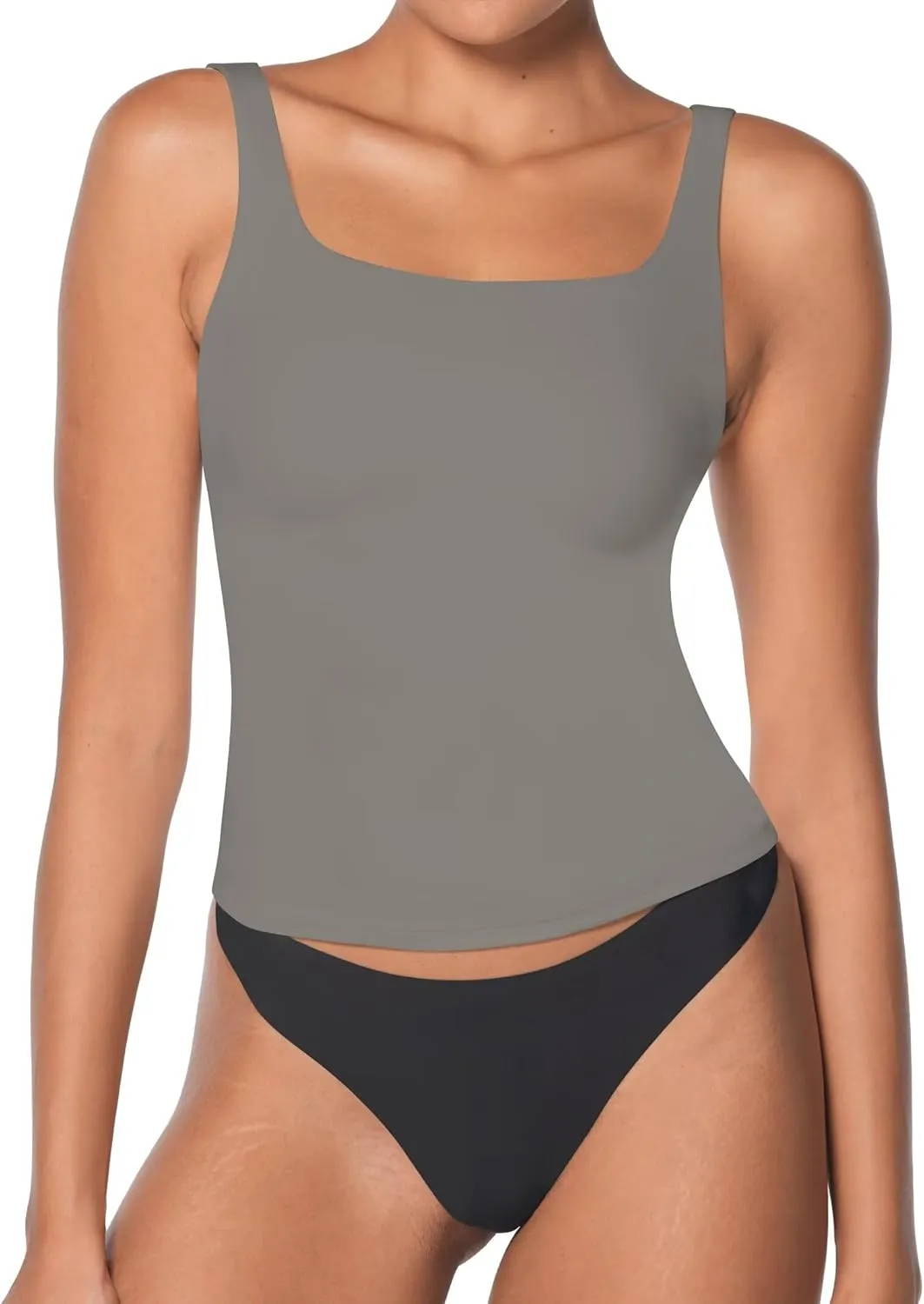 Sunzel Women's Square Neck Tank Top Longline Workout Yoga Sleeveless Double Lined Basic Tight T Shirts Going Out Casual Tops