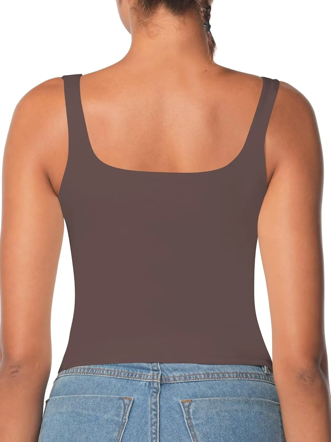 Sunzel Women's Square Neck Tank Top Longline Workout Yoga Sleeveless Double Lined Basic Tight T Shirts Going Out Casual Tops