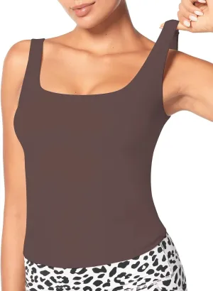 Sunzel Women's Square Neck Tank Top Longline Workout Yoga Sleeveless Double Lined Basic Tight T Shirts Going Out Casual Tops