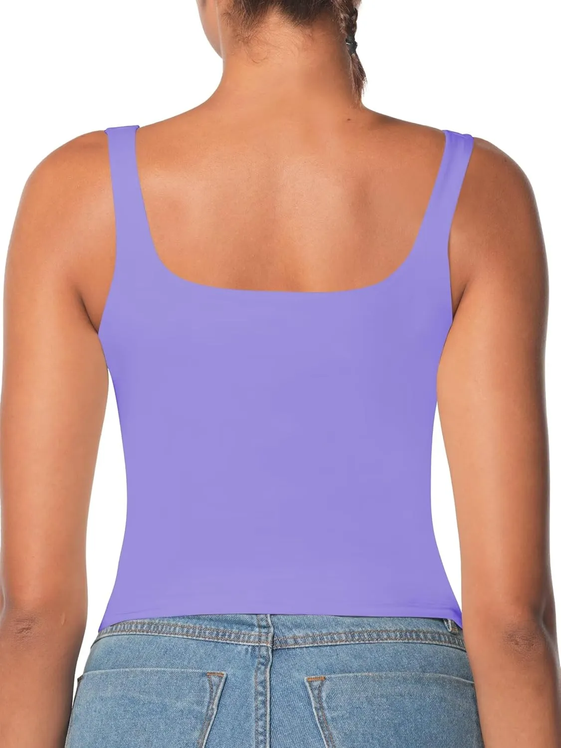 Sunzel Women's Square Neck Tank Top Longline Workout Yoga Sleeveless Double Lined Basic Tight T Shirts Going Out Casual Tops
