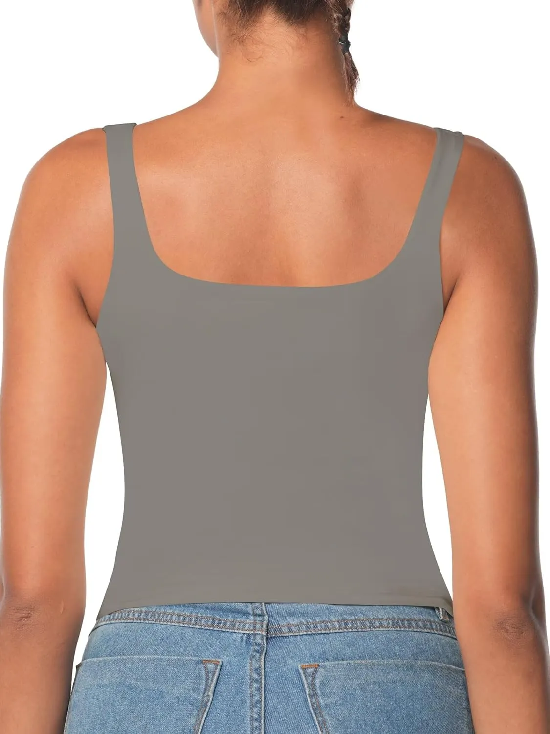 Sunzel Women's Square Neck Tank Top Longline Workout Yoga Sleeveless Double Lined Basic Tight T Shirts Going Out Casual Tops