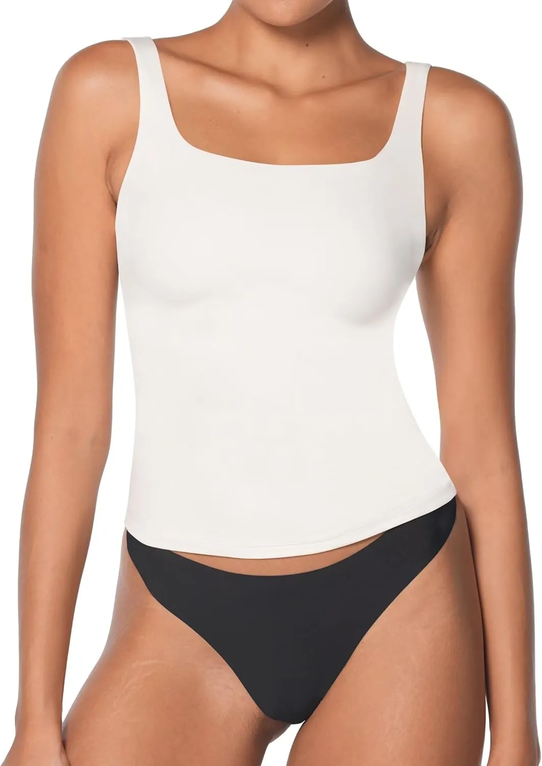 Sunzel Women's Square Neck Tank Top Longline Workout Yoga Sleeveless Double Lined Basic Tight T Shirts Going Out Casual Tops