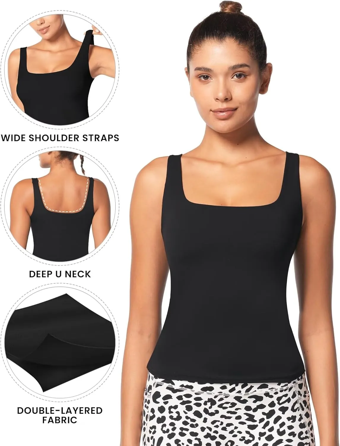 Sunzel Women's Square Neck Tank Top Longline Workout Yoga Sleeveless Double Lined Basic Tight T Shirts Going Out Casual Tops