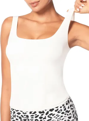 Sunzel Women's Square Neck Tank Top Longline Workout Yoga Sleeveless Double Lined Basic Tight T Shirts Going Out Casual Tops