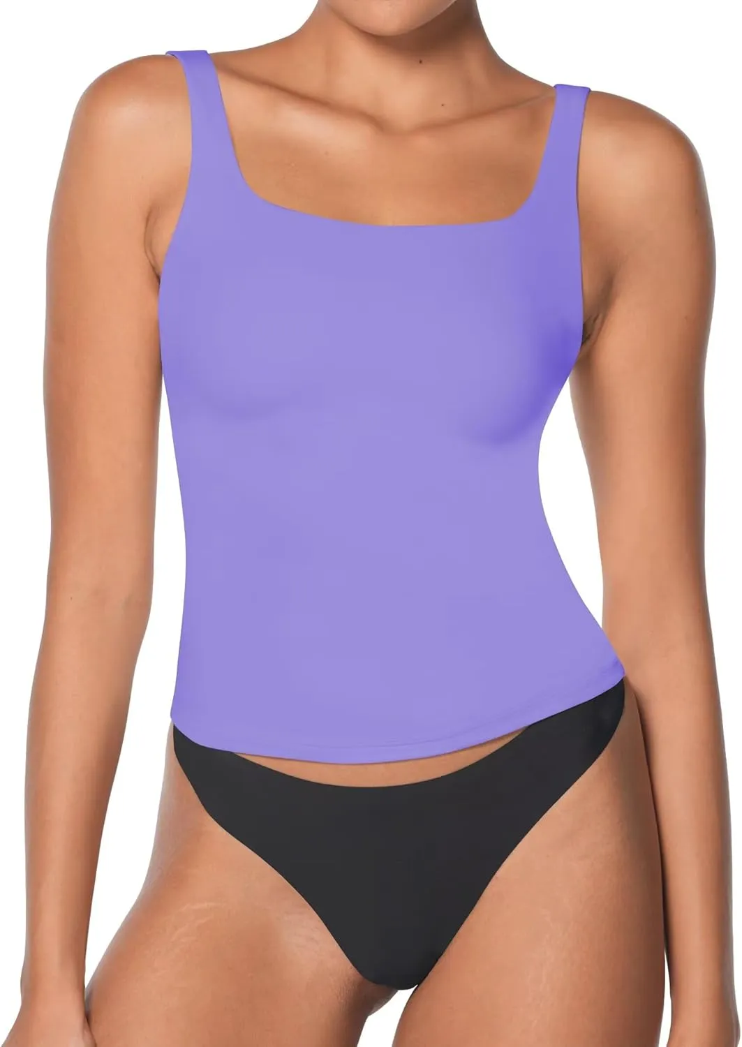 Sunzel Women's Square Neck Tank Top Longline Workout Yoga Sleeveless Double Lined Basic Tight T Shirts Going Out Casual Tops