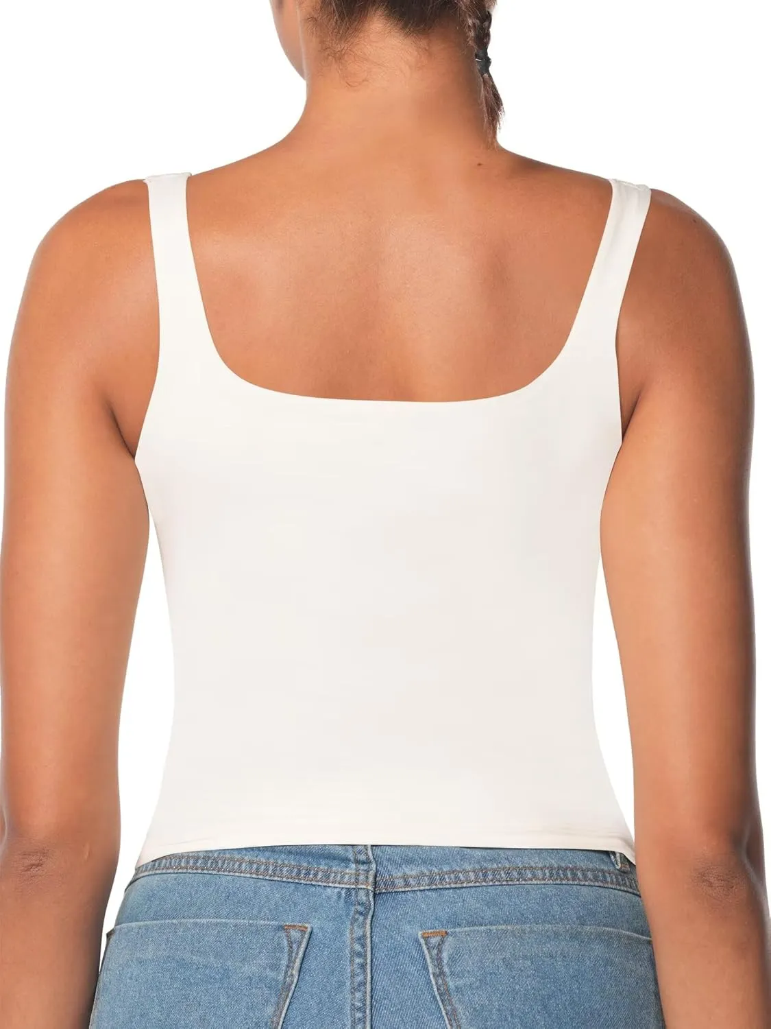 Sunzel Women's Square Neck Tank Top Longline Workout Yoga Sleeveless Double Lined Basic Tight T Shirts Going Out Casual Tops