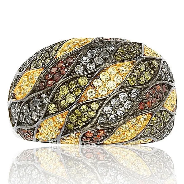 Suzy Levian Sterling Silver Cubic Zirconia Multi-Color Pave Dome Ring