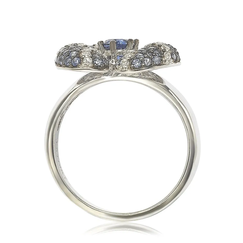 Suzy Levian Sterling Silver Sapphire and Diamond Accent Whimsical Heart Ring