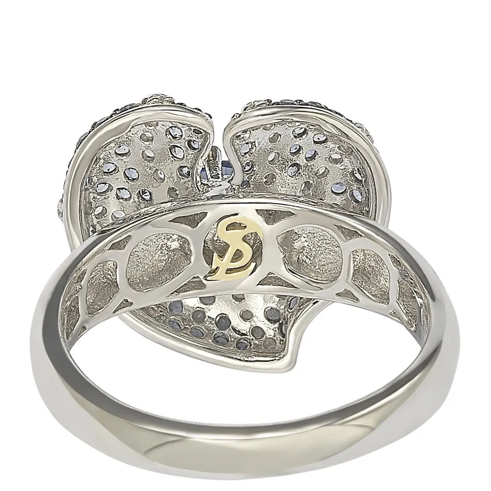 Suzy Levian Sterling Silver Sapphire and Diamond Accent Whimsical Heart Ring