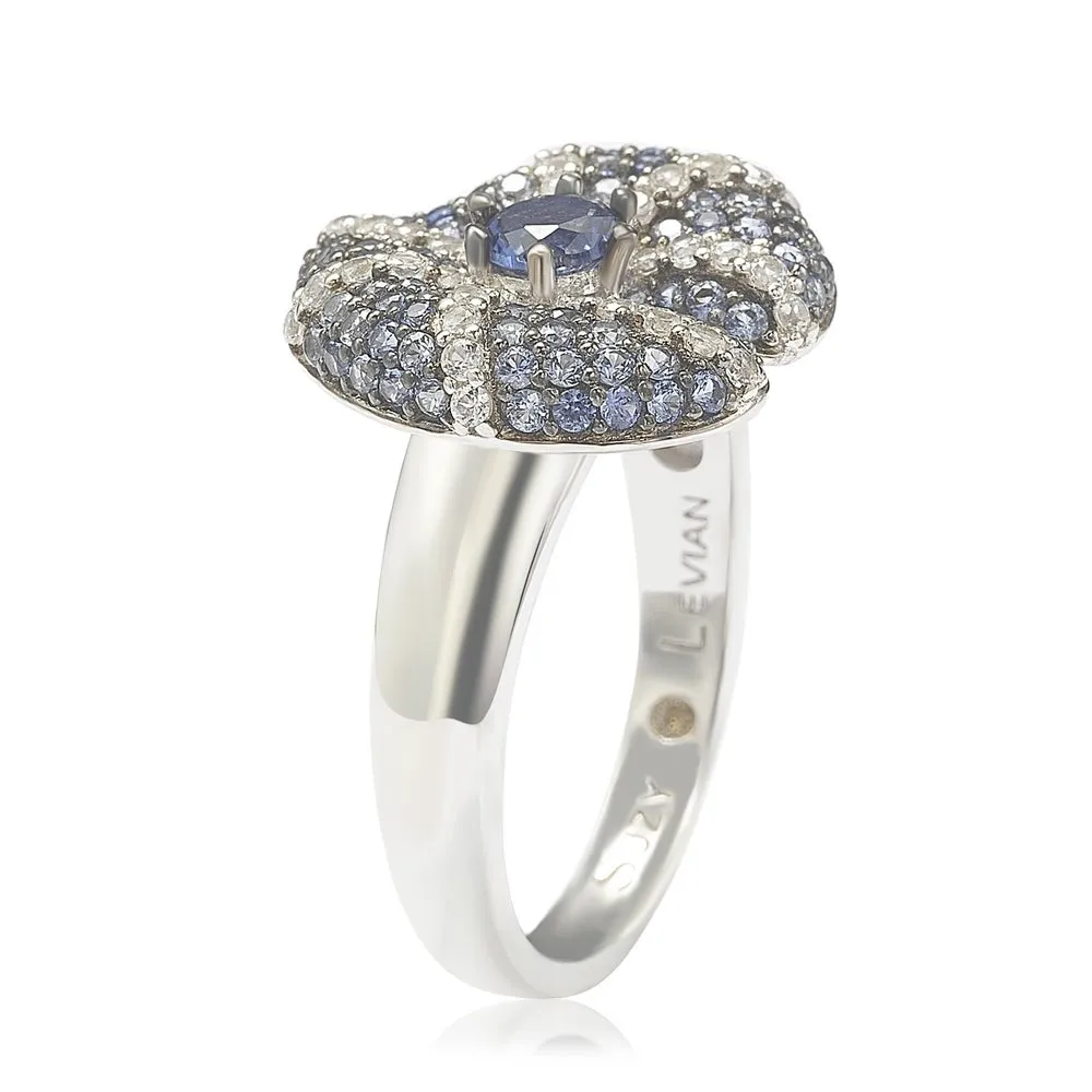 Suzy Levian Sterling Silver Sapphire and Diamond Accent Whimsical Heart Ring