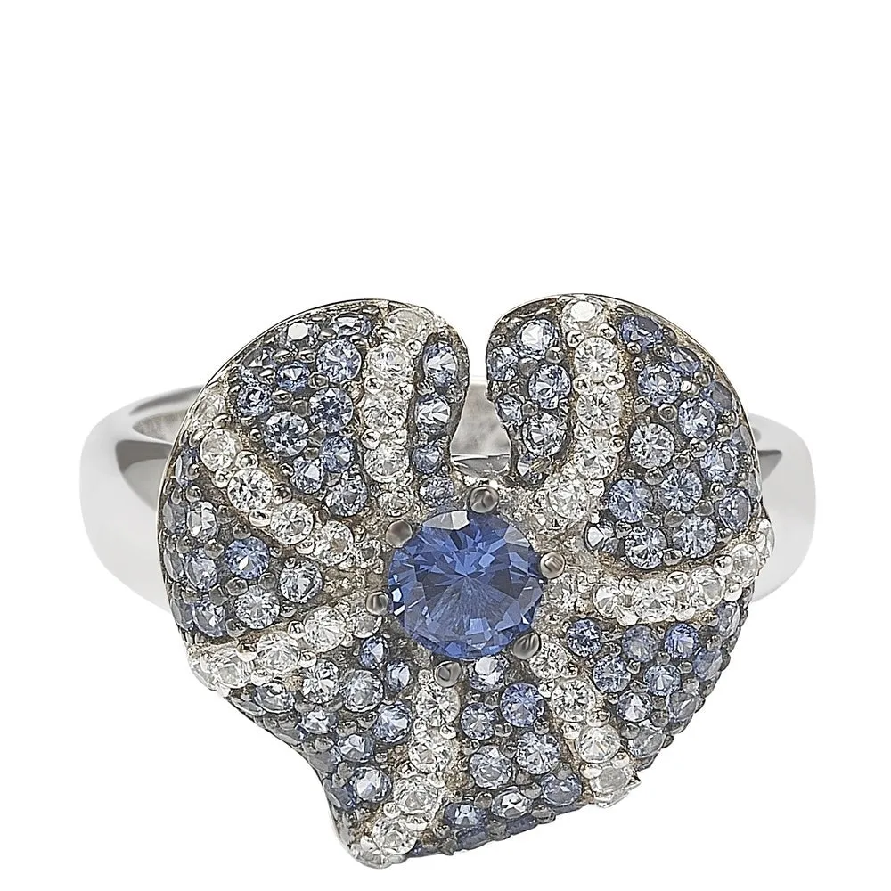 Suzy Levian Sterling Silver Sapphire and Diamond Accent Whimsical Heart Ring