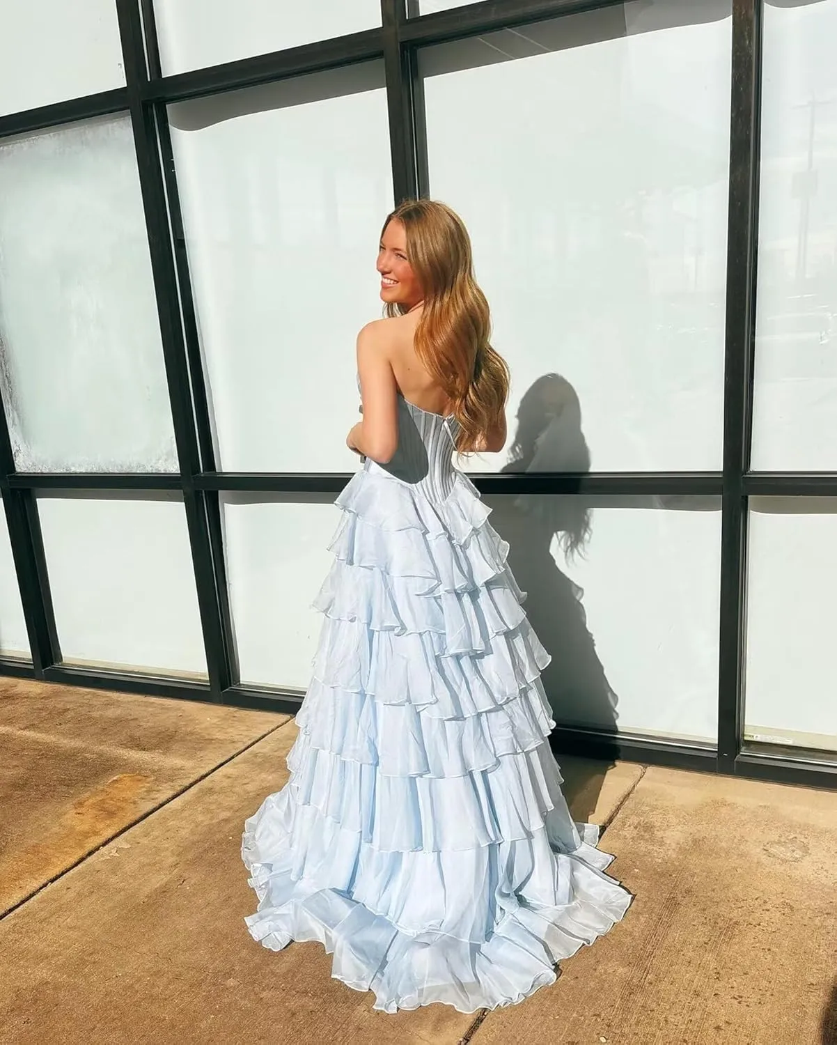 Sweetheart Tiered Prom Dress for Women Chiffon Strapless Formal Evening Dresses with Slit