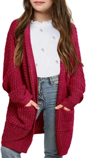 SySea Girls Batwing Long Sleeve Cardigan Open Front Chunky Knit Sweaters Coats with Pockets