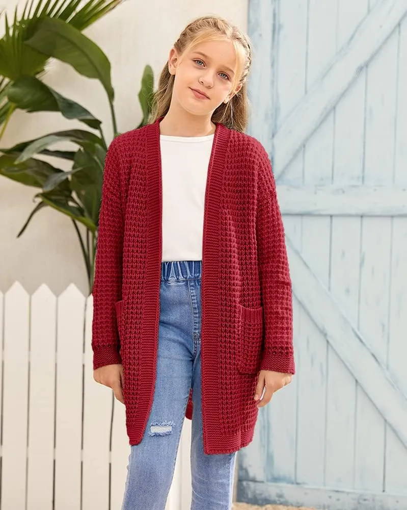 SySea Girls Batwing Long Sleeve Cardigan Open Front Chunky Knit Sweaters Coats with Pockets