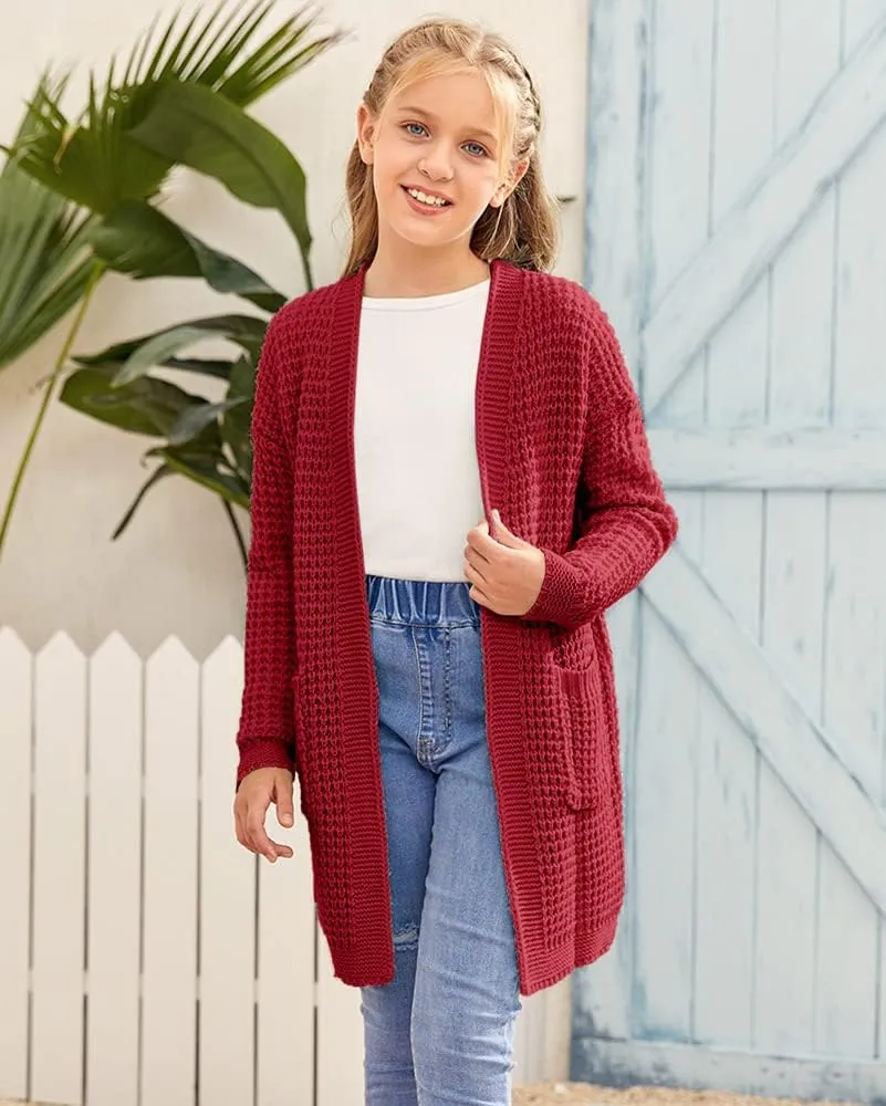 SySea Girls Batwing Long Sleeve Cardigan Open Front Chunky Knit Sweaters Coats with Pockets