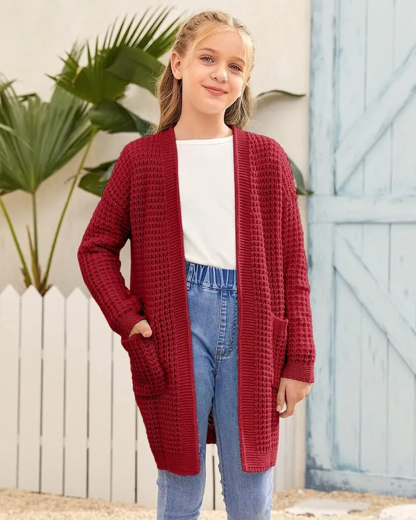 SySea Girls Batwing Long Sleeve Cardigan Open Front Chunky Knit Sweaters Coats with Pockets