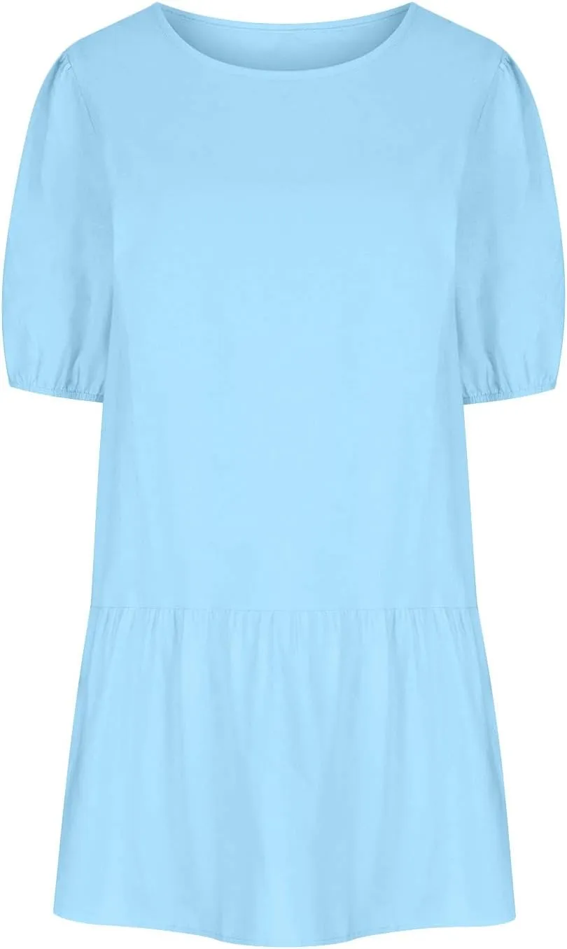 TANGNADE Womens Cotton Linen Mini Dress Casual Short Sleeve Round Neck Beach Sundress Solid Loose Travel Clothing