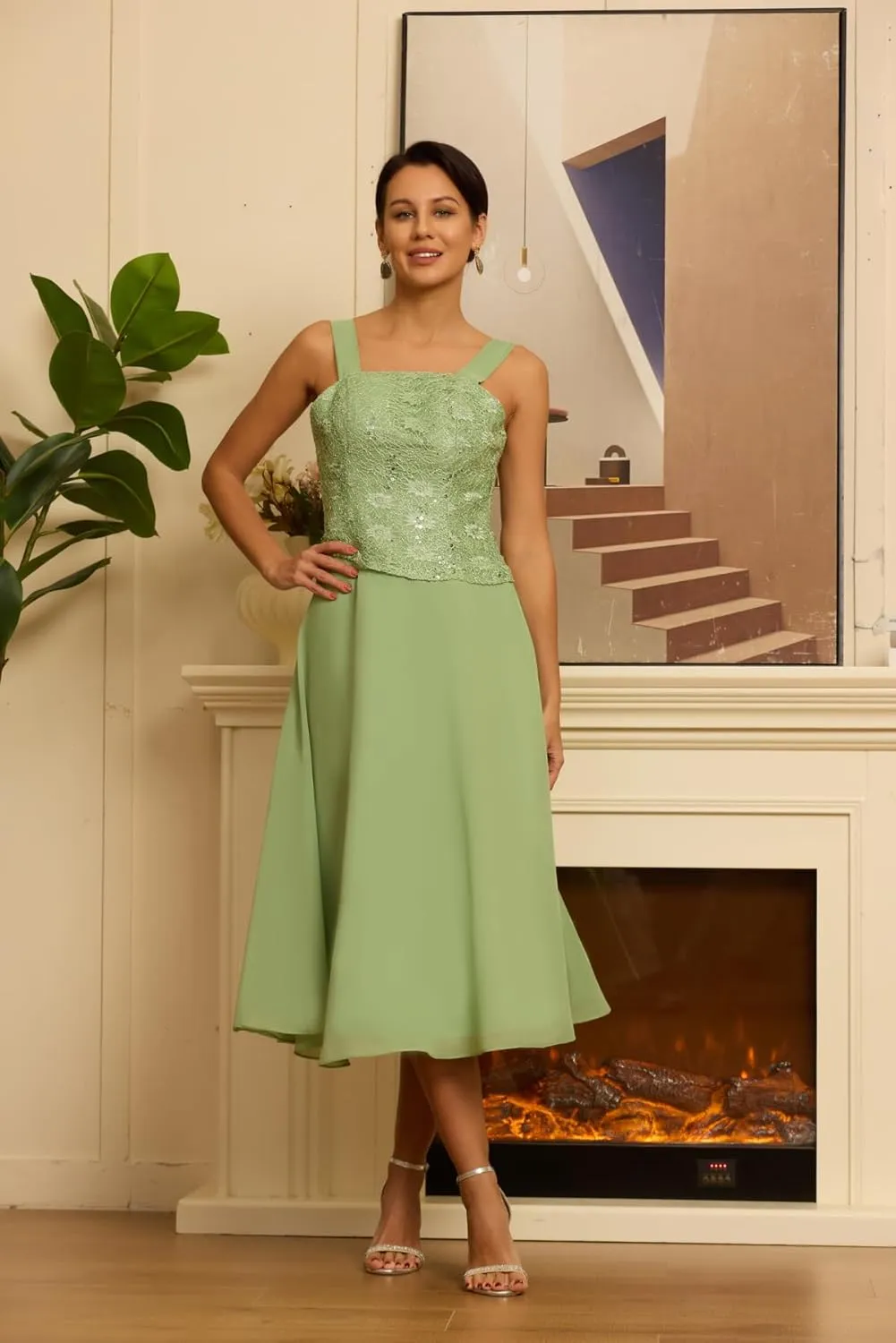 Tea Length Mother of The Bride Dresses with Jackets 2 Pieces Chiffon Floral Laces Sequins Formal Evening Dresses