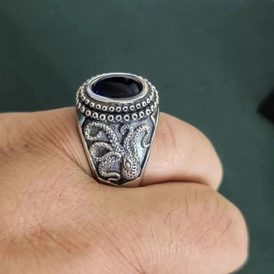 The Kraken of the Depths S925 Sterling Silver Rings Zircon Octopus