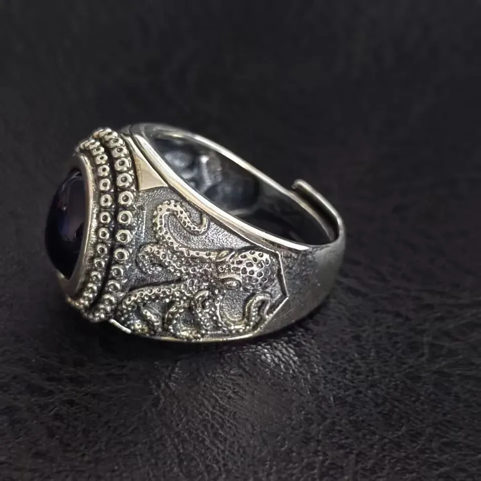 The Kraken of the Depths S925 Sterling Silver Rings Zircon Octopus